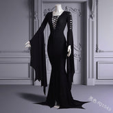 witch dress to impress Women's Bell Sleeve Lace-up V-neck Sexy Stage Wear Fishtail Skirt Dress